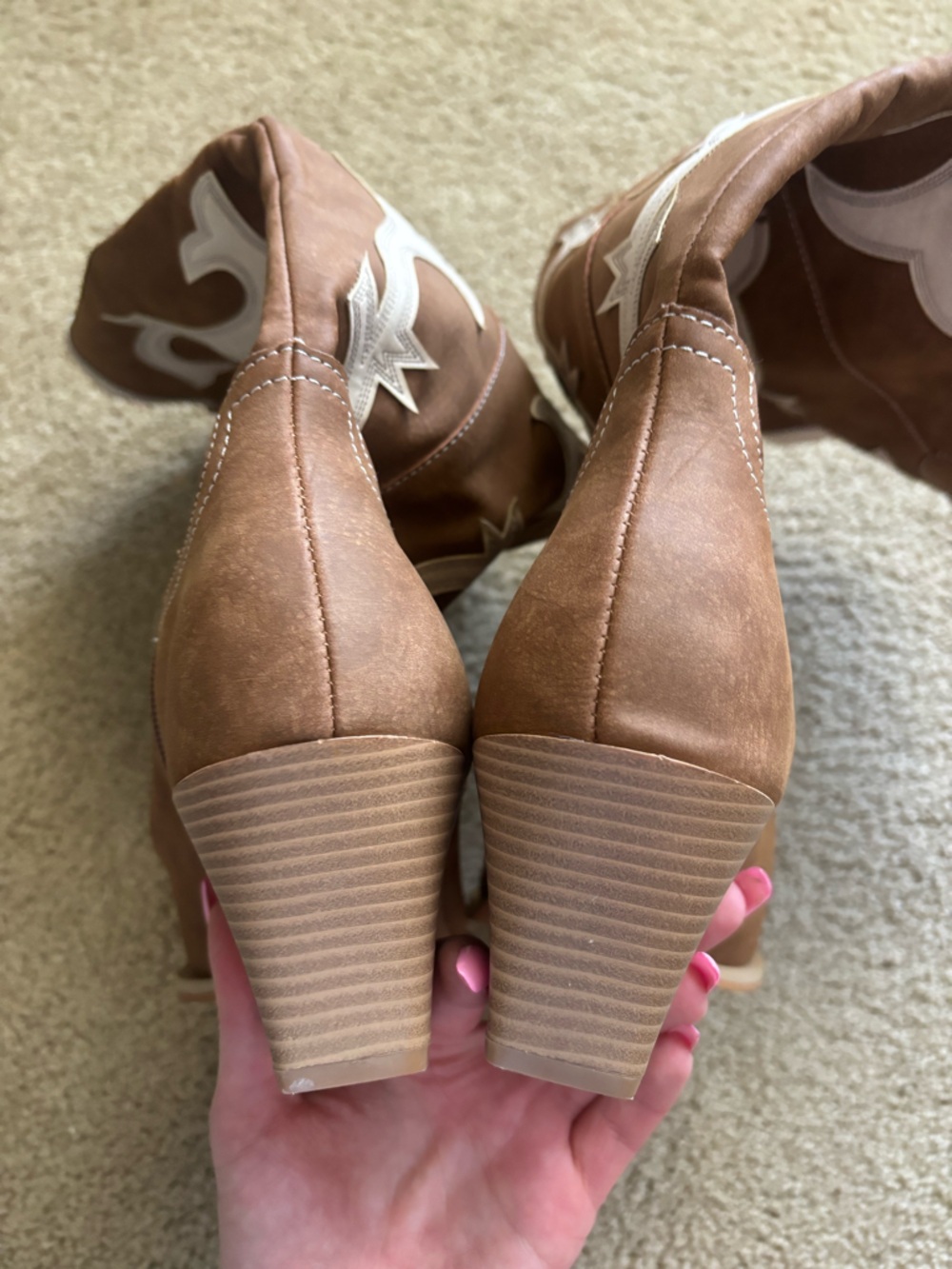 Oasis Society Brown Suede Western Knee-High Boots with White Stitching - Picture 5 of 7